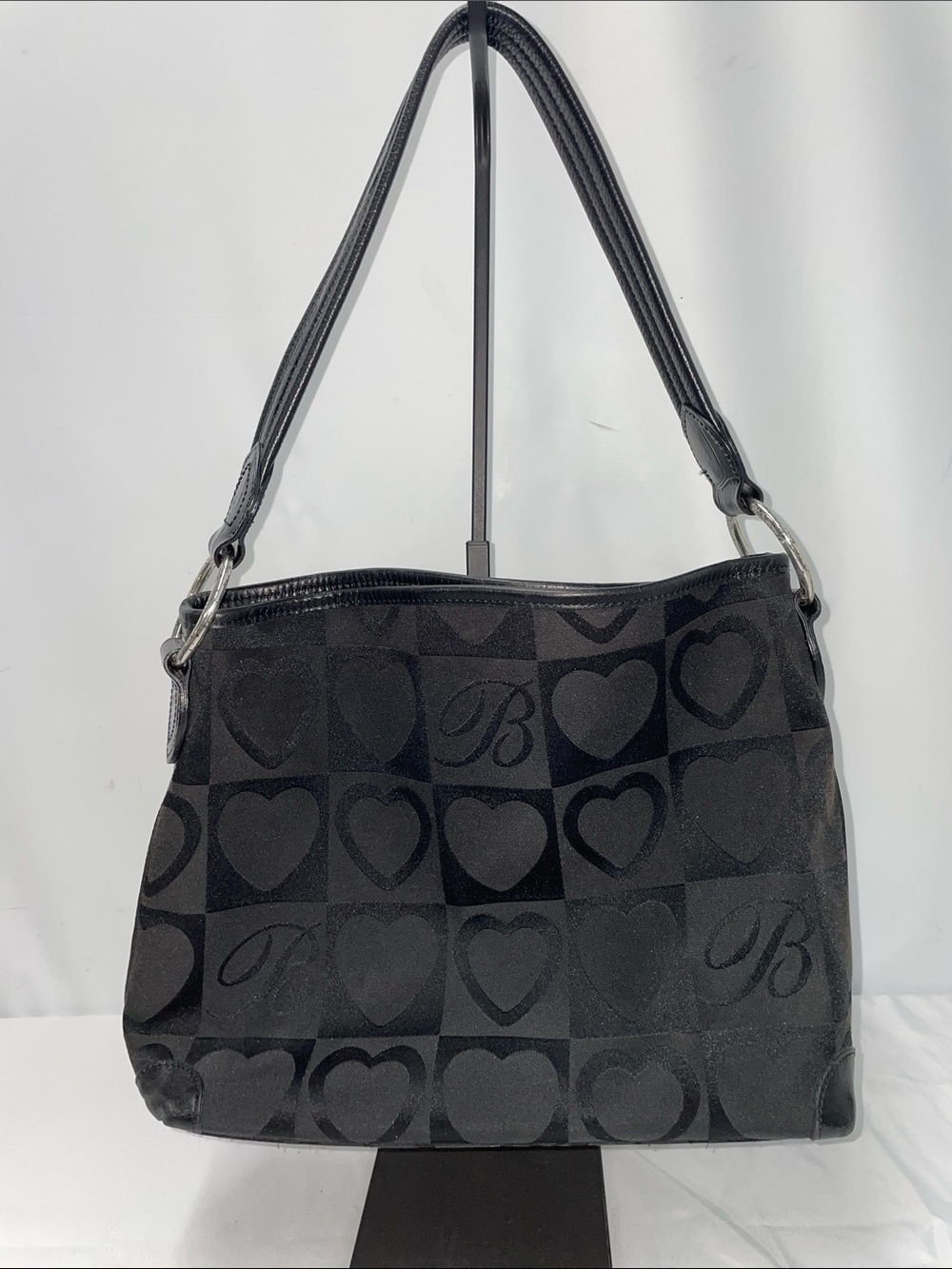 BRIGHTON BLACK CANVAS HEART BAG FTL-08-106